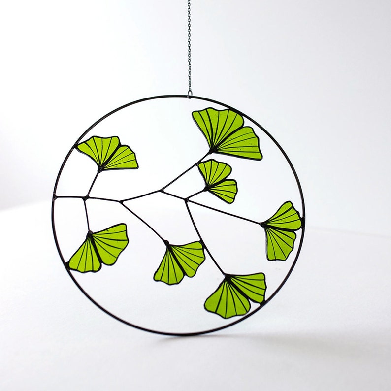 MADE TO ORDER Stained Glass Ginko Bilboa Leaves Home Decoration Handmade Colored Glass Plant Suncatcher image 1