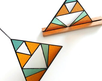 Stained glass window panel, Tangram, Mondrian style, Light catcher