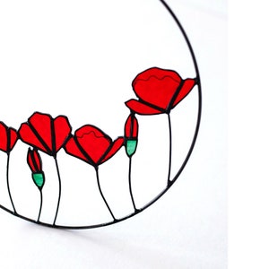 Stained Glass Poppy Wreath Poppy Home Decoration Handmade Colored Glass Flower Suncatcher image 2