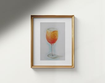 Aperol – Cocktail Art Print | Soft Pastel | 4×6 | Kitchen Bar Wall Art