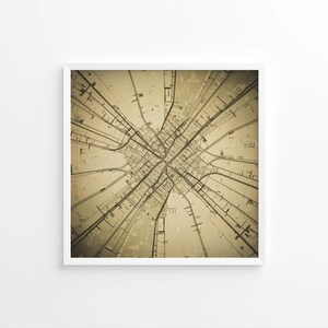 Golden Intersection Map Art | Abstraktes Stadtbild Poster | Moderne geometrische Wandkunst | Edles Beige Oliven Dekor | Digitaler Download