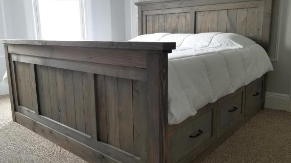 Farmhouse Storage Bed With Drawers – Queen Size DIY Bed Frame Plan ...
