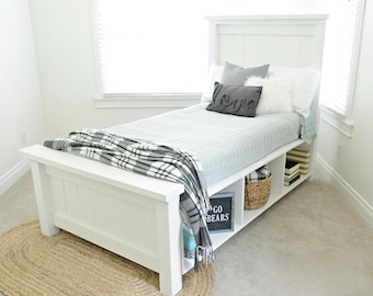 Farmhouse Storage Bed with Drawers – DIY Plans for a Rustic Bed Frame with Built-In Storage – Twin & Full Sizes