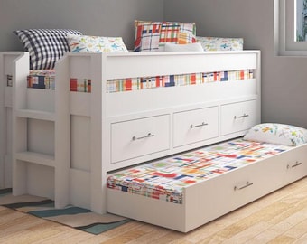 Cama de capitán con cama nido: cama individual compacta con cama extraíble, plano de carpintería DIY, descarga en PDF