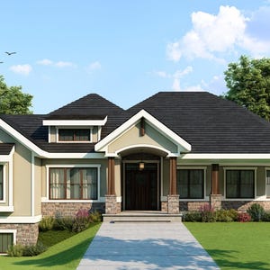 Plan de maison de 2310 pieds carrés PDF | 3 chambres, 2,5 salles de bain, garage 3 voitures, grande chambre, véranda couverte et terrasse | Conception de maison moderne à télécharger