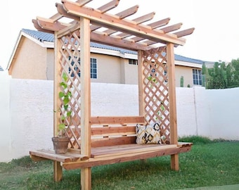 Outdoor Bench with Arbor – DIY Garden Seating Plan with Pergola-Style Arch, Rustic Wooden Design for Backyard or Patio, PDF Building Guide