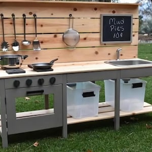 DIY Wooden Mud Kitchen – Outdoor Play Kitchen for Kids, Backyard Sensory Station with Sink & Shelves, PDF Building Plan