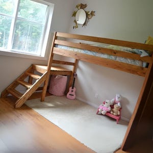 Camp Loft Bed with Stairs – Wooden Junior Loft with Play Space Underneath, Safe & Fun Bunk for Kids - Made by Yourself - Do it Yourself
