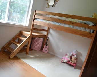 Camp Loft Bed with Stairs – Wooden Junior Loft with Play Space Underneath, Safe & Fun Bunk for Kids - Made by Yourself - Do it Yourself