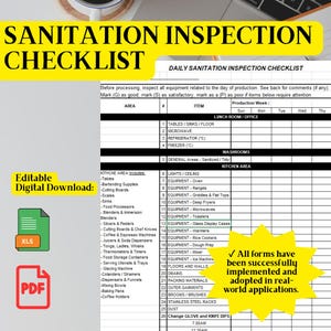 Comprehensive Sanitation Inspection Checklist, Hygiene Food Safety Records, Includes an Answer Sheet, Printable, Editable