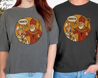 Council of Nicea Heretic Tee - St. Nicholas Punching Arias - Funny Catholic Gift - Comfort Colors Tshirt