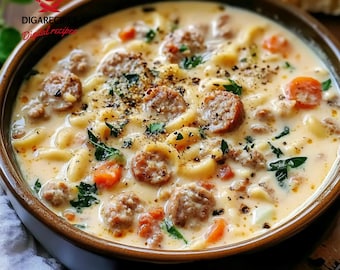 Beste recept voor romige Italiaanse worstsoep met Parmezaanse kaas | Hartig, geruststellend en smaakvol | Pdf direct downloaden | Afdrukbare digitale recepten