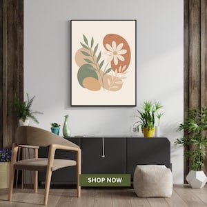 Modern Abstract Botanical Wall Art | Earthy Minimalist Flower Print | Digital Download | 2000x2000 px | Boho Home Decor