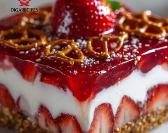 Best Recipe For Strawberry Pretzel Salad | Sweet & Salty Dessert | Easy Layered Dessert | Creamy Strawberry Treat | Instant Download PDF