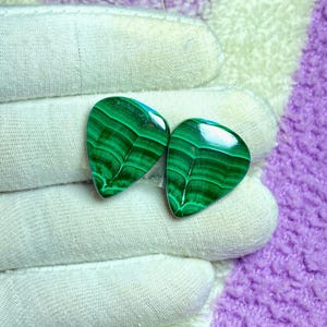 Natural Green Pair Malachite Gemstone Loose Cabochon, Smooth Green Malachite Pair Gemstone, Flat Back Malachite Pair, matched pair .
