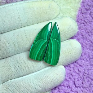 Natural Green Pair Malachite Gemstone Loose Cabochon, Smooth Green Malachite Pair Gemstone, Flat Back Malachite Pair, matched pair .