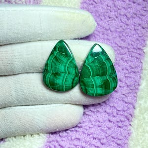 Natural Green Pair Malachite Gemstone Loose Cabochon, Smooth Green Malachite Pair Gemstone, Flat Back Malachite Pair, matched pair .
