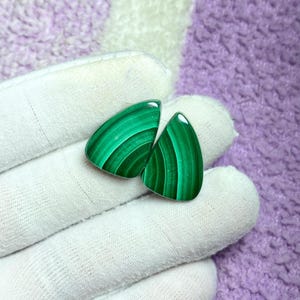 Natural Green Pair Malachite Gemstone Loose Cabochon, Smooth Green Malachite Pair Gemstone, Flat Back Malachite Pair, matched pair .