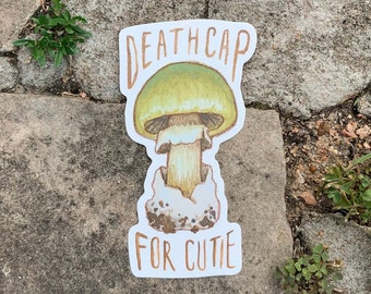 Deathcap Mushroom Sticker, Death cab for Cutie nature illustration, cottagecore mushroomcore