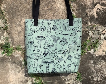 Mushroom Tote Bag - Olive Green, mushroomcore,