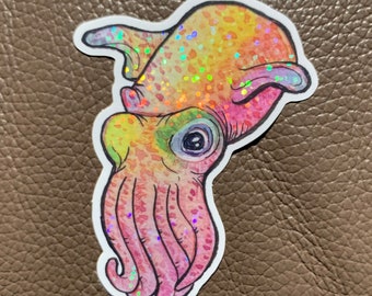 Bobtail Squid Glitter sticker, Nature decor,