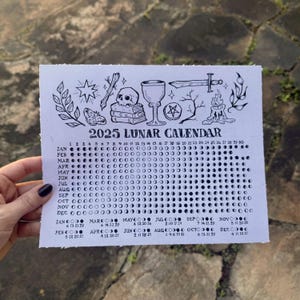 2025 Lunar Moon Calendar Art Print / Illustrated Dark Academia or Mushrooms / Vintage Illustration Style / Cottagecore Wall Art Decor