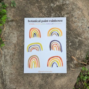 Folha de adesivos de arco-íris - aquarela caseira, presentes para crianças, tintas botânicas