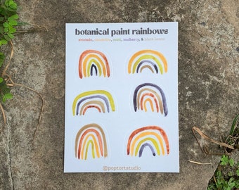 Rainbow Sticker Sheet - homemade watercolor art, gifts for kids, botanical paints