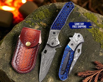 Damascus Pocket Knife Gift for Him, Anniversary Gift for Him, Birthday Gifts for Him, Groomsmen Gifts, Fathers Day Gifts, Retirement gifts