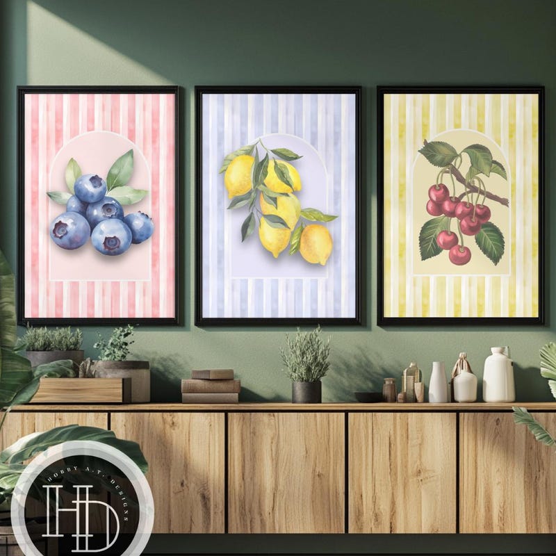 set of 2 kitchen prints | kitchen wall art, fruit wall... Fruit Kitchen Art - Etsy