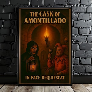 Póster de El barril de amontillado / Lámina de Edgar Allan Poe / Arte mural gótico / Decoración de Dark Academia / Regalo literario para profesor de inglés