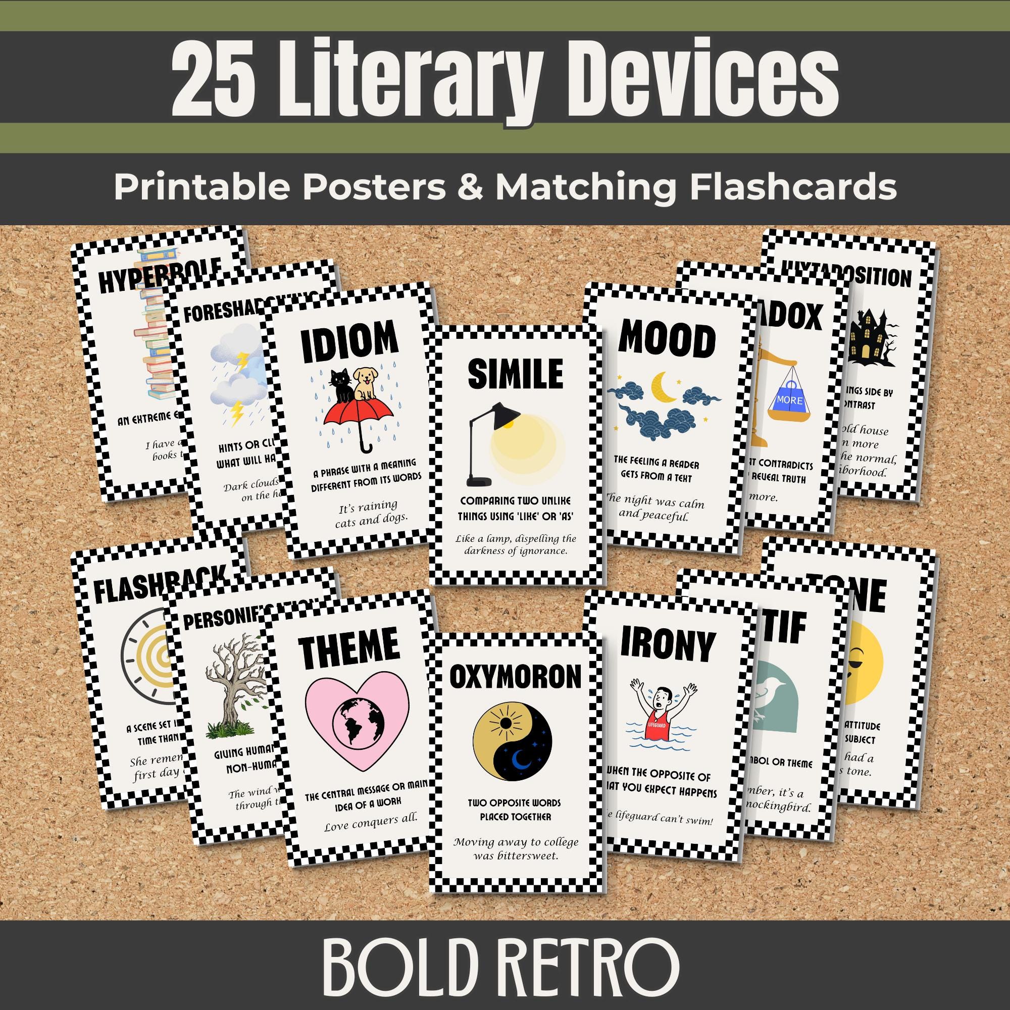 Literary Devices Posters & Flashcards + Slides Set | Middle and High ...