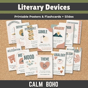 Literary Devices Posters & Flashcards + Slides | English Lit Study Tools | Story Telling and Creative Writing | Middle and High School