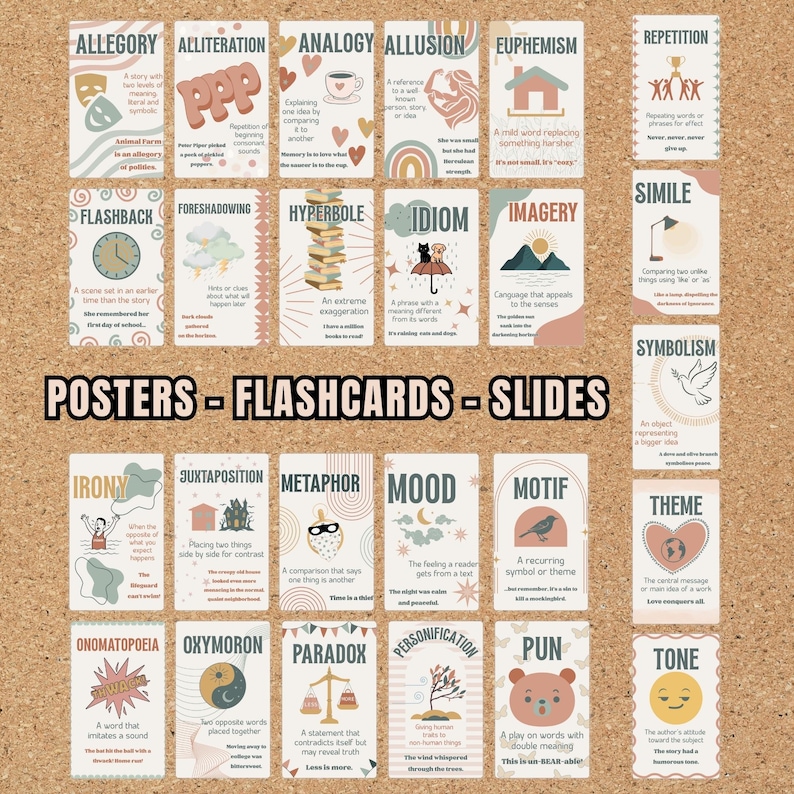 Literary Devices Posters & Flashcards + Slides | English Lit Study ...