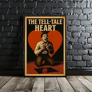 Arte de pared vintage de Edgar Allan Poe / Impresión de corazón revelador / Academia gótica oscura / Decoración de rincón de lectura / Decoración de aula / Arte de pared literario