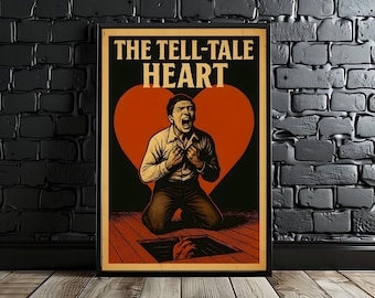 Arte de pared vintage de Edgar Allan Poe / Impresión de corazón revelador / Academia gótica oscura / Decoración de rincón de lectura / Decoración de aula / Arte de pared literario