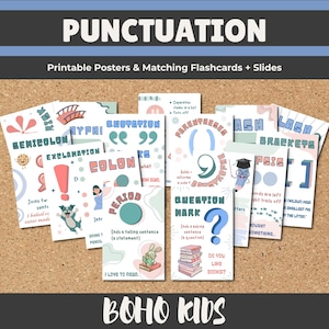 Punctuation Posters, Flashcards & Slides Set | ELA Interactive Study Tools | Grammar Visuals for K-3 Students