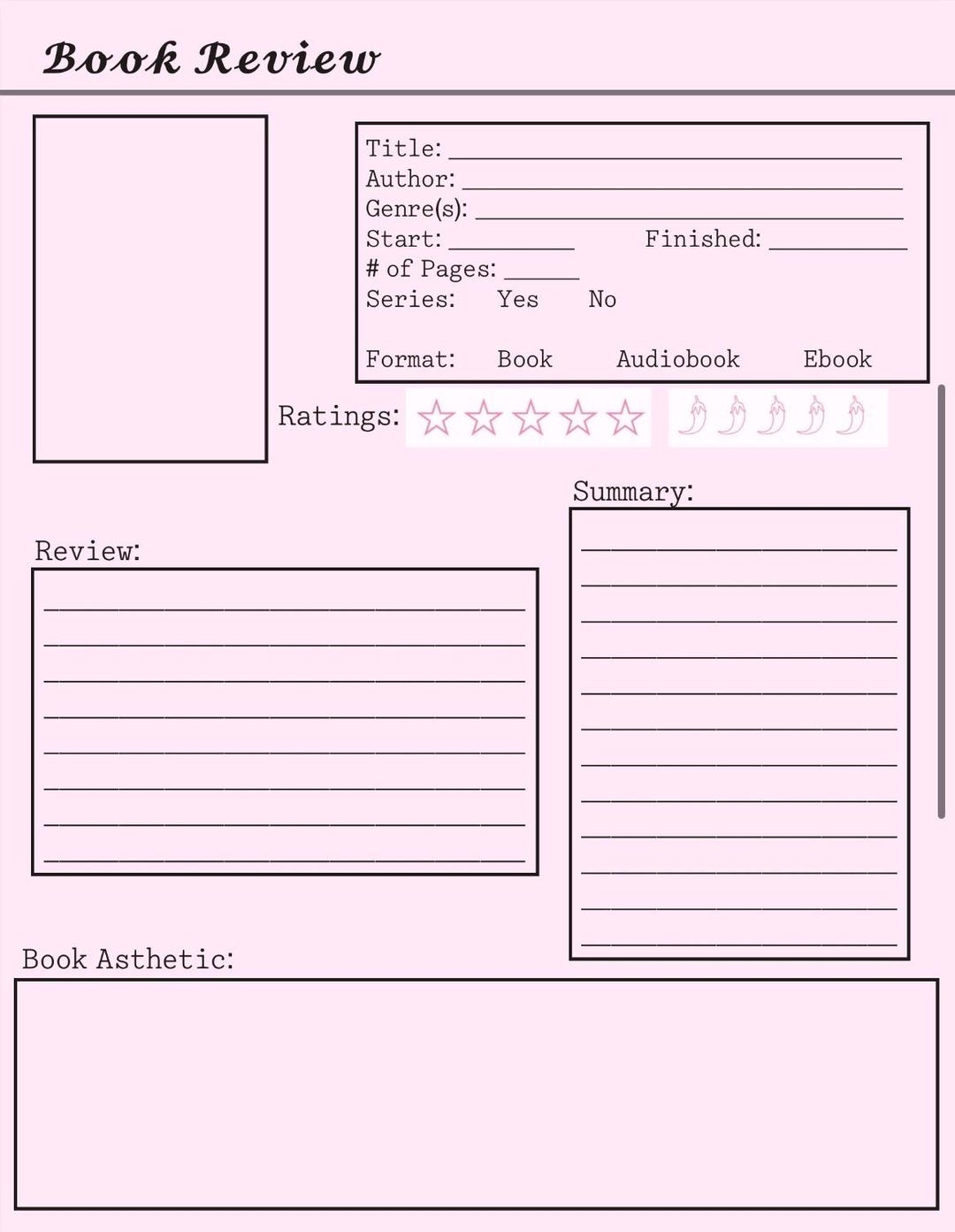Digital Book Review Template - Etsy