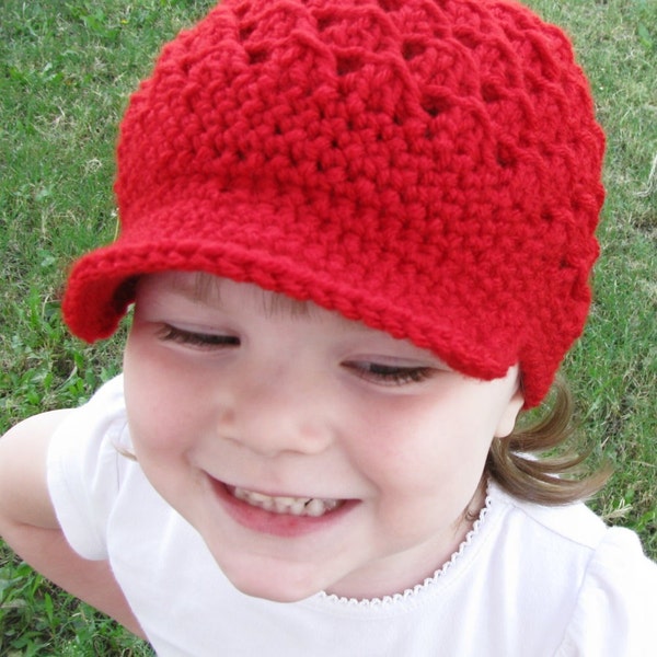 Crochet Beanie Hat with Visor - Christmas Red (or choose your color) - AND choose the size