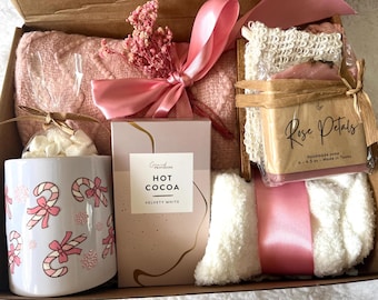 Pink Cozy Self Care Gift Box for Her | Hot Cocoa Gift Set with Mug, Soap & Socks | Birthday, Christmas, Thinking of You Gift, Hygge Gift Set