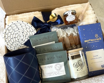 Midnight Tea Comfort Gift Box for Dad, Father’s Day Tea and Comfort Gift Box – Cozy Gift Basket for Dad with Tea, Honey, Chocolate & Candle