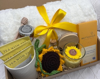 Sunshine Self Care Gift Box for Mother – Sunflower Cozy Gift Set with Tea, Chocolate & Honey, Relaxation Gift Basket , Thinking of You Gift