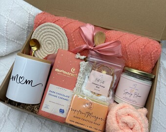 Cozy Mom Self-Care Gift Box – Curated Gift for Mom, Relaxation Spa Set, Chocolate & Candle Gift Basket, Birthday Gift for Mom, Mother’s Day