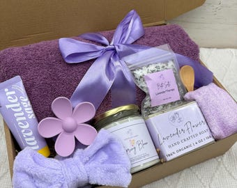 Lavender Serenity Self Care Gift Box – Spa Gift Set for Women – Relaxation Basket with Candle, Bath Salts & Organic Soap , Mothers Day Gift