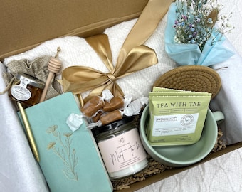 Mint To Be Cozy Gift Box | Tea & Honey Self Care Set | Relaxation Gift Basket | Birthday Gift for Her | Thinking of You Care Package| Hygge