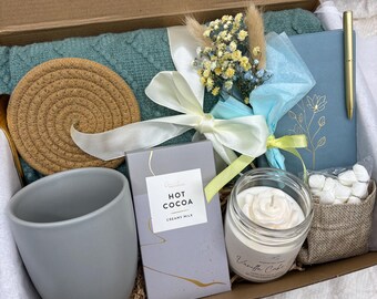 Self Care Gift Box for Women – Hot Cocoa Mug Gift Set with Candle & Journal  Birthday Gift for Her, Relaxation Care Package, Thinking of you