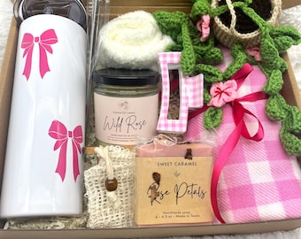 Pink Cozy Self Care Gift Box for Her | Relaxation Spa Gift Set | Birthday, Thank You, Bridesmaid, Mother’s Day Gift, Hygge Gift Set, Pink