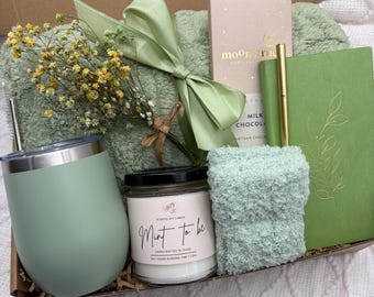 Sage Serenity Gift Box – Cozy Self Care Set with Candle, Tumbler, Journal & Chocolate | Relaxation Gift for Her, Hygge Gift , Mother’s Day
