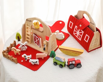 Personalisierte Bauernhof Scheune Spielzeug Holz Stringing Spiel für Kinder Montessori Lernspielzeug Benutzerdefinierte Name Gravur Geburtstag Weihnachten Jungen Geschenk