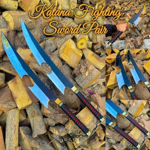 Anime SWD Pair Sanmai Steel Katana - Hand Forged Full Tang Stainless Steel, Tempering Japanese Samurai Katana Sword Real, Gift, Japanese USA
